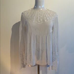 Ulla Johnson Cream Pleated Blouse with Bib Collar and puff  Long Sleeves